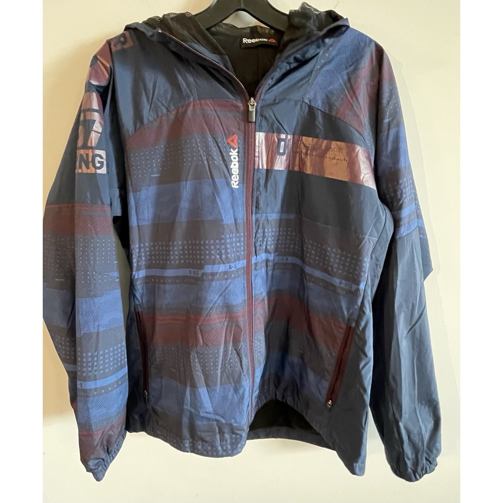 Reebok Rain Jacket Men's Small Royal Red Full Zip Hooded Wind waterproof Jacket